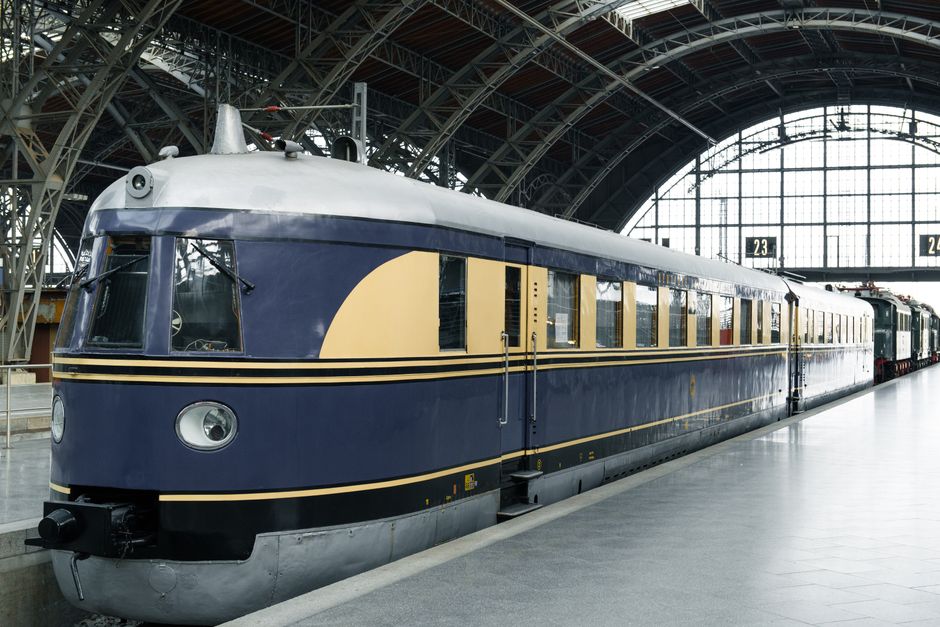 Historic train at the Leipzig Hauptbahnhof, capturing nostalgic railway architecture.